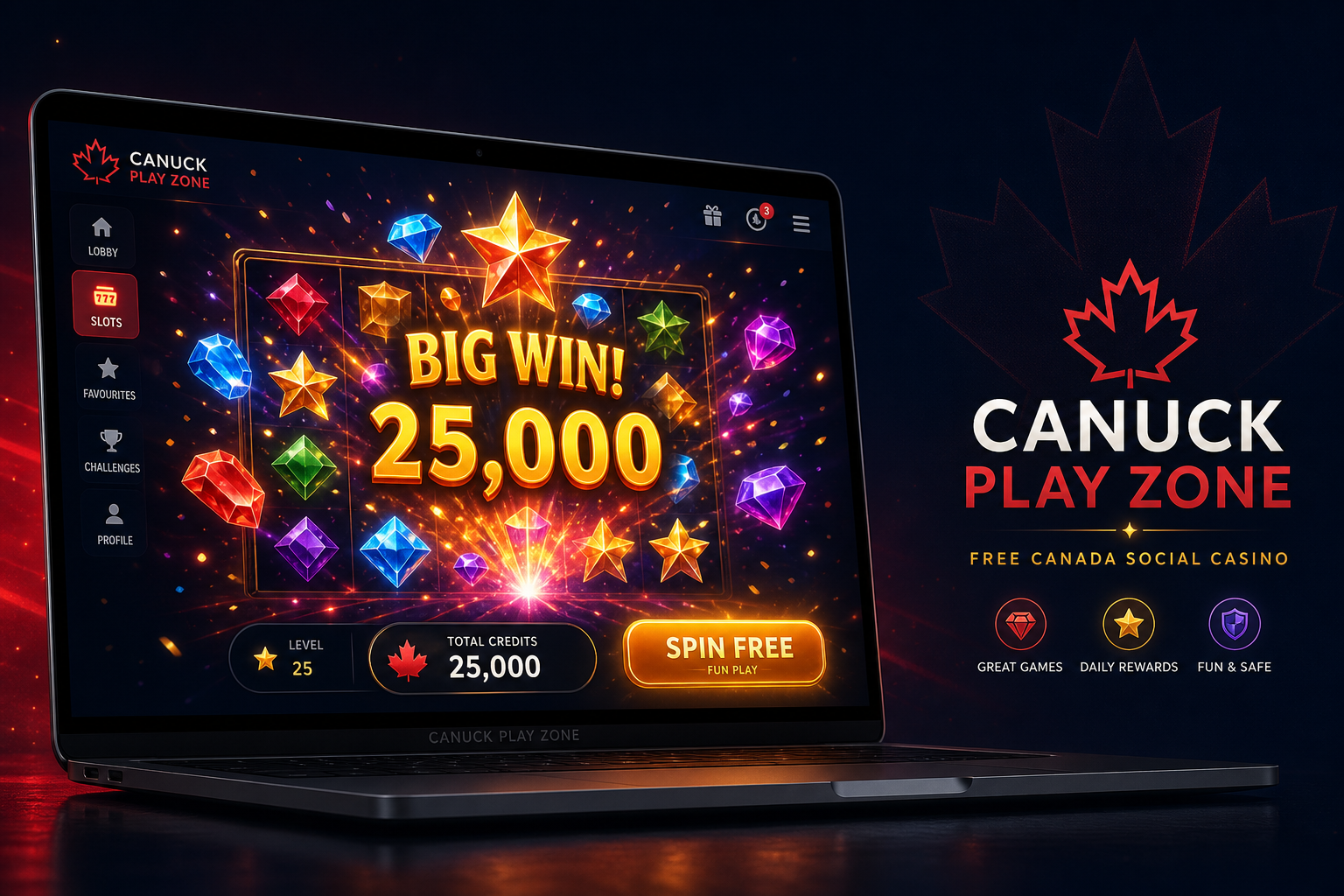 Canuck Play Zone slot game celebration on browser